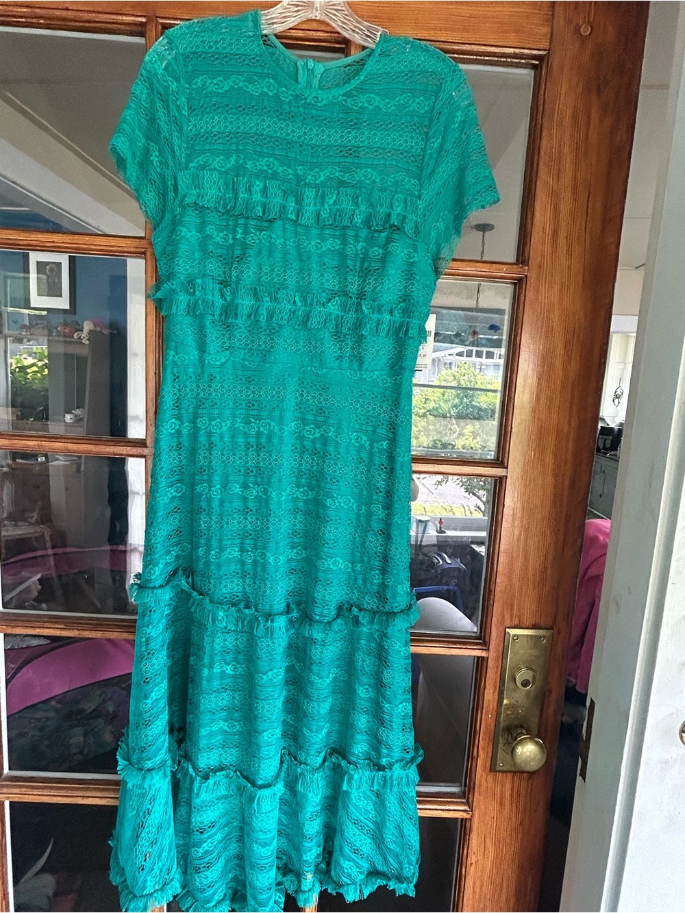 Anthropologie Teal Lace Tiered Midi Dress